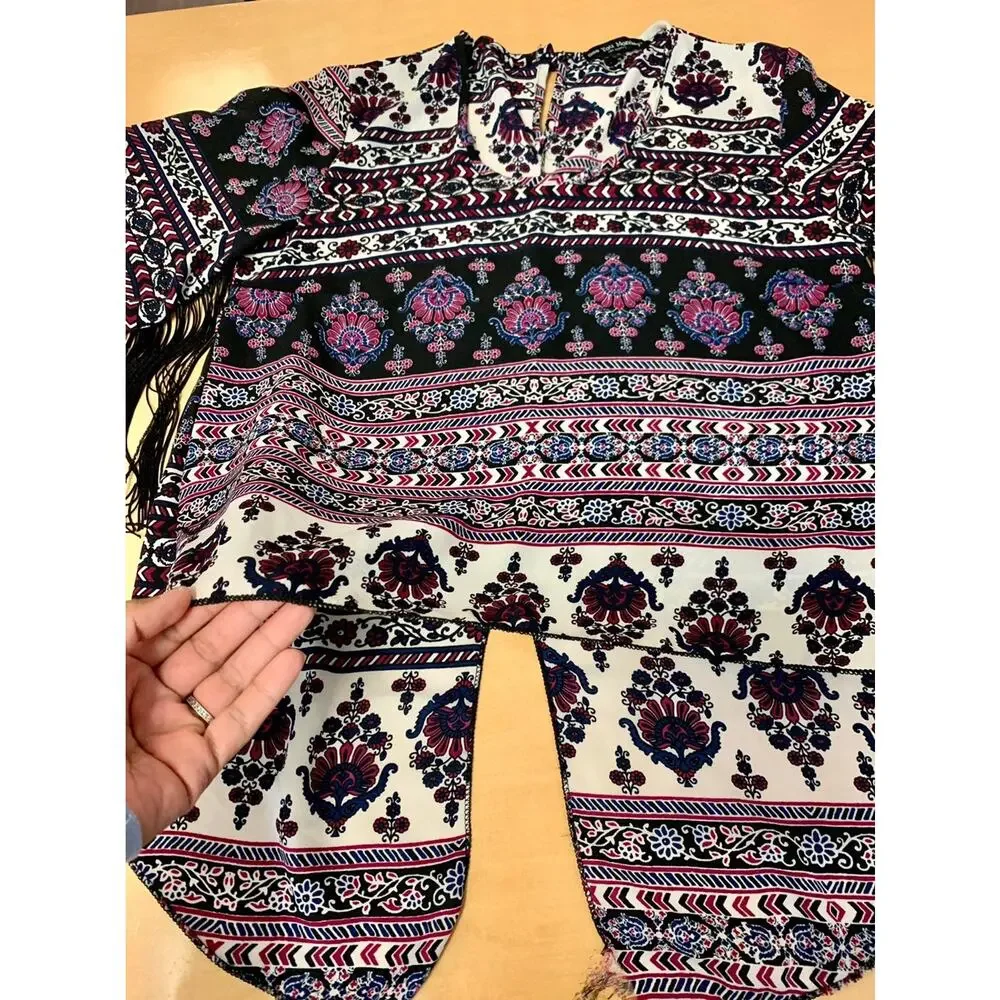 See You Monday Boho Fringe Top Size Small